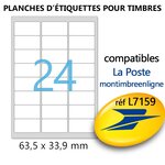 Lot de 1000 Planches A4 de 24 étiquettes  spéciales TIMBRE - 6,35 x 3,39 cm = 24000 étiquettes