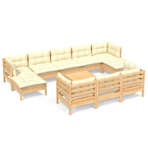 vidaXL Salon de jardin 11 Pièces avec coussins crème Bois de pin solide