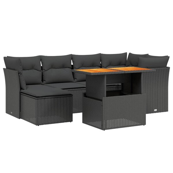 vidaXL Salon de jardin 7 Pièces avec coussins noir résine tressée