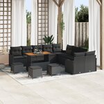 Ensemble de Canapé de Jardin 14 pièces avec Coussins Noir Poly Rotin Acacia