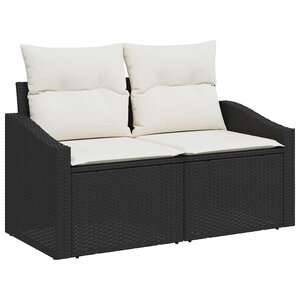vidaXL Ensemble de canapé de jardin avec coussin 8 Pièces Noir Poly rotin