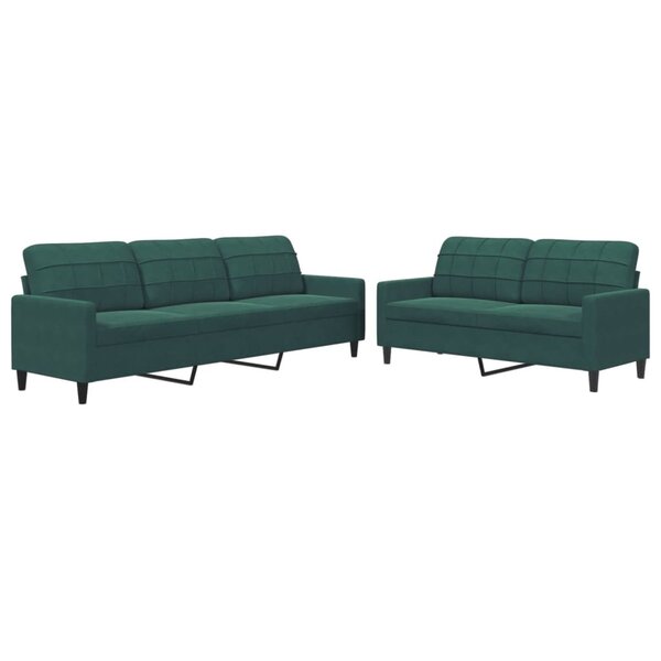 vidaXL Ensemble de canapés 2 Pièces avec coussins Vert foncé Velours