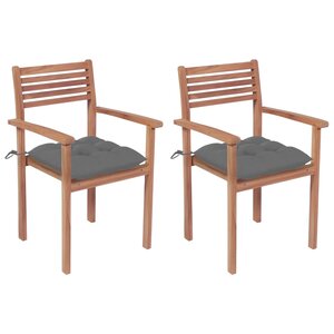 vidaXL Chaises de jardin 2 Pièces avec coussins gris Bois de teck massif