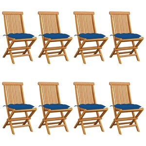 vidaXL Chaises de jardin et coussins bleu lot de 8 Bois de teck massif