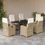 vidaXL Ensemble à manger de jardin et coussins 7 Pièces beige poly rotin