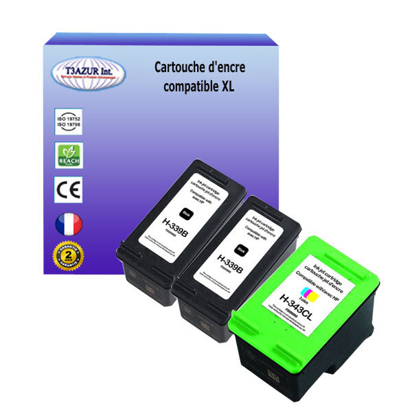 2+1 Cartouches compatibles avec HP OfficeJet 7205, 7208, 7210, 7210v, 7210xi, 7213, 7215, 7218, 7310, 7310xi remplace HP 339, HP343 - T3AZUR