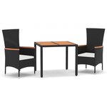 vidaXL Ensemble à manger de jardin avec coussins 3 Pièces Noir