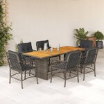 vidaXL Ensemble à manger de jardin et coussins 7 Pièces gris rotin