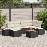 vidaXL Ensemble de canapé de jardin de 7 pièces avec coussins noir poly rotin acacia