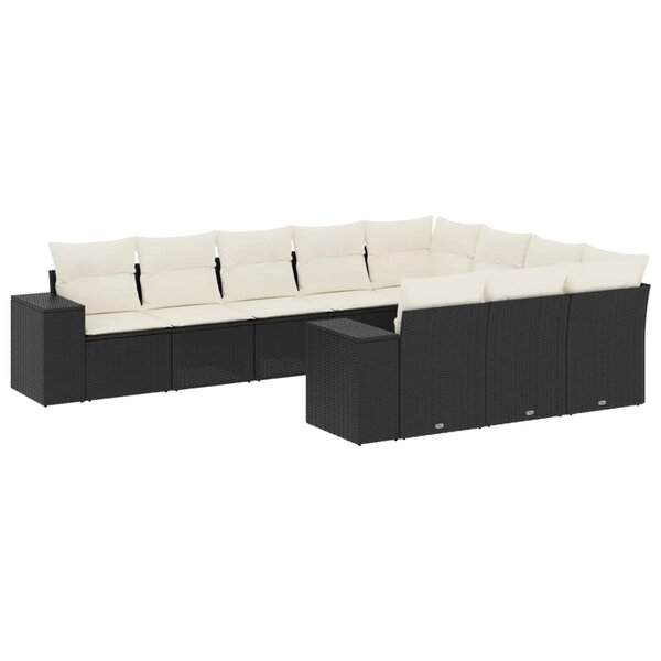 vidaXL Salon de jardin 10 Pièces avec coussins noir résine tressée