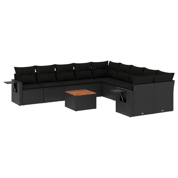 vidaXL Salon de jardin 11 Pièces avec coussins noir résine tressée