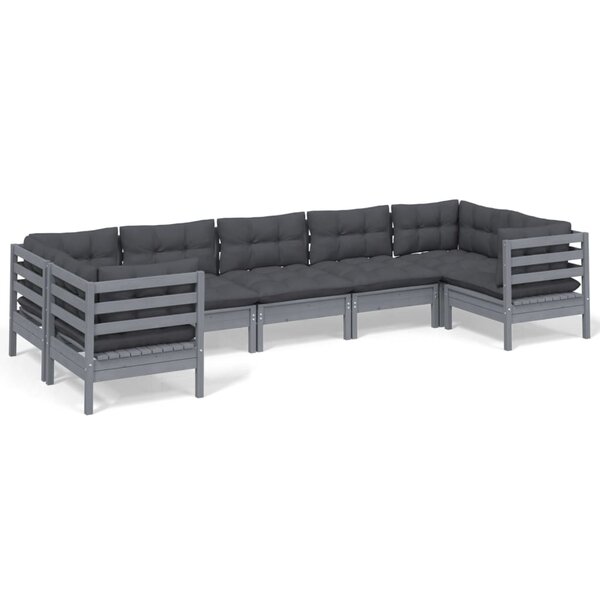 vidaXL Salon de jardin 7 Pièces avec coussins gris bois de pin