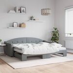 vidaXL Lit de jour avec gigogne et matelas gris clair 90x200 cm tissu