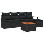 vidaXL Ensemble de Sofa de Jardin 6 Pièces avec Coussins Noir Rattan Poly Acacia