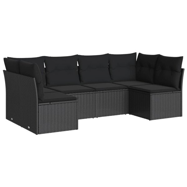 vidaXL Salon de jardin 6 Pièces avec coussins noir résine tressée