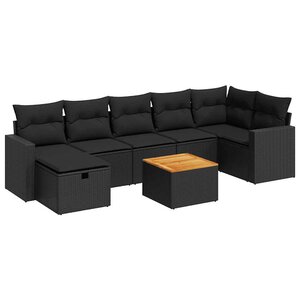 vidaXL Salon de jardin 8 Pièces avec coussins noir résine tressée