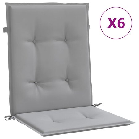 vidaXL Coussins de chaise de jardin à dossier bas lot de 6 gris