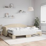vidaXL Lit de jour avec gigogne et matelas crème 90x200 cm tissu
