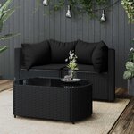 vidaXL Salon de jardin 3 Pièces avec coussins Noir Résine tressée