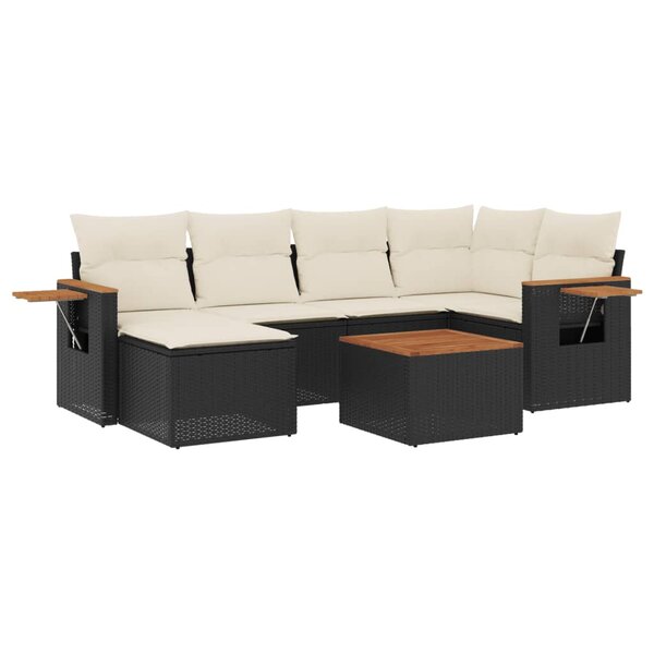 vidaXL Salon de jardin 7 Pièces avec coussins noir résine tressée