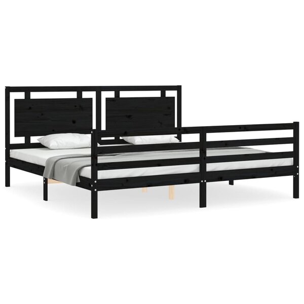 vidaXL Cadre de lit avec tête de lit noir 200x200 cm bois massif