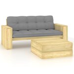 vidaXL Salon de jardin 2 Pièces avec coussins bois de pin imprégné
