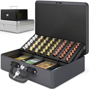 ACROPAQ Caisse monnaie Professionnelle XL 36x27x11cm- Coffret Monnaie Acier- Monnayeur 2 clés Compartiments monnaie-Poignée Robuste