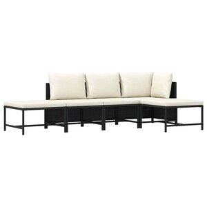 vidaXL Salon de jardin 5 Pièces avec coussins Noir Résine tressée