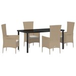 Ensemble de jardin 5 pièces avec coussins en rotin poly beige vidaXL