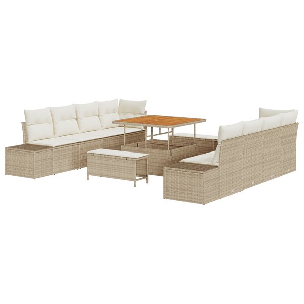 vidaXL Ensemble de canapé jardin 11 pièces avec coussins  rotin poly beige et acacia
