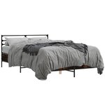 vidaXL Cadre de lit chêne fumé 135x190 cm bois d'ingénierie et métal