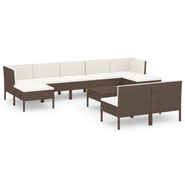 vidaXL Salon de jardin 10 Pièces avec coussins Résine tressée Marron