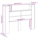 vidaXL Armoire tête de lit avec LED sonoma gris 140x16 5x103 5 cm