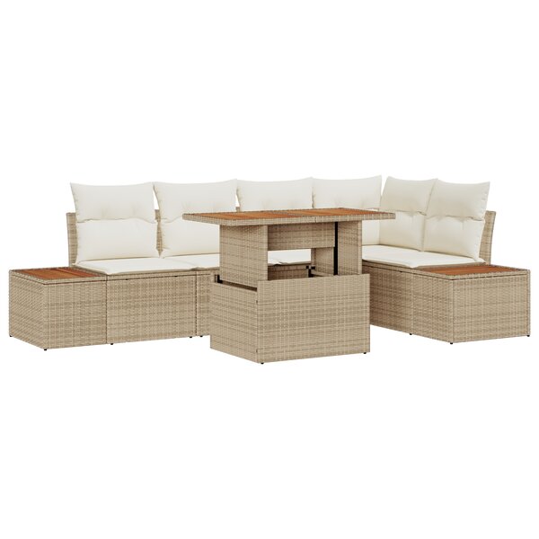 vidaXL Set de salle à manger de jardin 6 pièces avec coussins en poly rotin beige et acacia