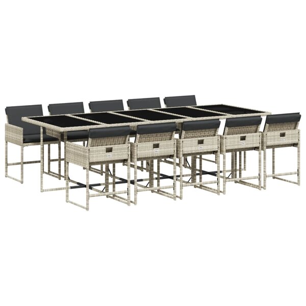 vidaXL Ensemble à manger de jardin 11Pièces avec coussins gris poly rotin