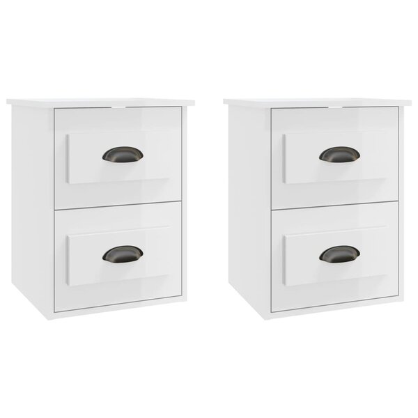 vidaXL Tables de chevet murales 2 Pièces blanc brillant 41 5x36x53 cm