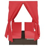 vidaXL Chaise Longue Double Jeu de 2 Marron et Rouge Rattan et Polyester