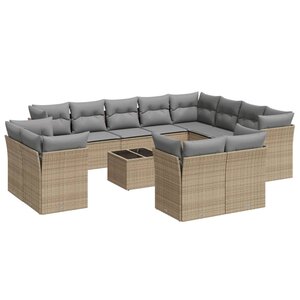 vidaXL Salon de jardin avec coussins 13 Pièces beige résine tressée