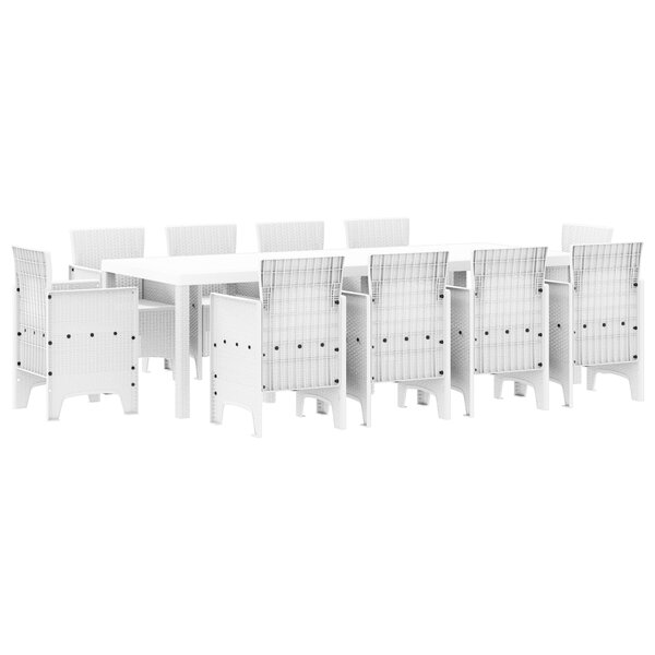 vidaXL Set de salle à manger jardin 11 pièces en poly rattan blanc