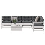 vidaXL Salon de jardin 7 Pièces avec coussins blanc bois de pin massif