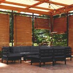 vidaXL Salon de jardin 10 Pièces avec coussins Noir Bois de pin solide