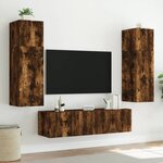 vidaXL Meuble TV mural avec lumières LED chêne fumé 60x35x31 cm