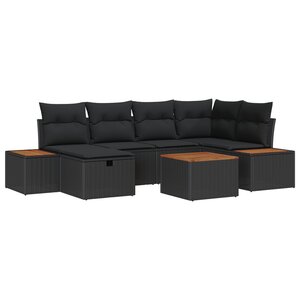Ensemble de canapé de jardin 7 pièces avec coussins en poly rattan noir