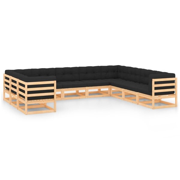 vidaXL Salon de jardin 10 Pièces avec coussins anthracite Pin massif