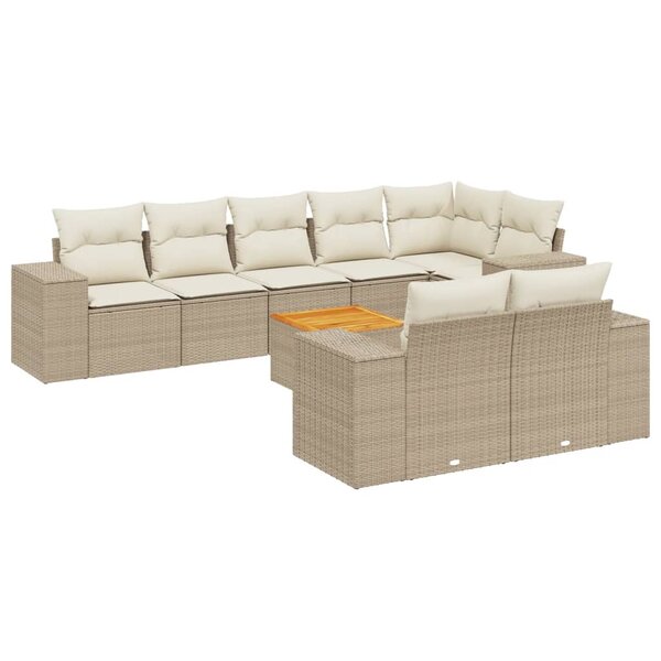 vidaXL Salon de jardin avec coussins 9 Pièces beige résine tressée