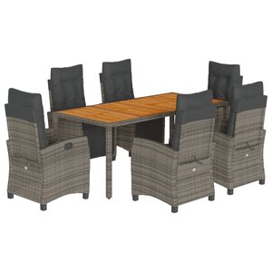 vidaXL Ensemble à manger de jardin et coussins 7 Pièces gris rotin
