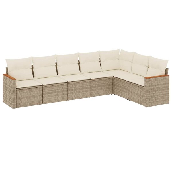 vidaXL Salon de jardin avec coussins 7 Pièces beige résine tressée