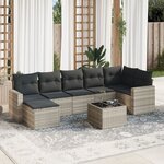 vidaXL Salon de jardin 8 Pièces avec coussins gris clair résine tressée