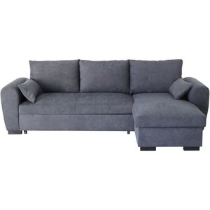 Canapé d'angle convertible réversible MAX - Méridienne avec coffre - Tissu gris foncé - 240 x 143 x 85 cm