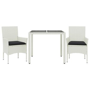 vidaXL Ensemble à manger de jardin et coussins 3 Pièces blanc rotin verre